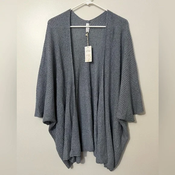 Women's Cozy Slate Blue Knit Open Cardigan - Picture 1 of 6